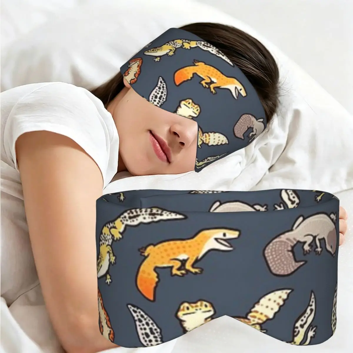 Фото Маска для сна Chub Geckos In Dark Grey, светонепроницаемая, портативная, для девочек и мальчиков, для дома, сна, вечеринок, повязка на глаза. №1