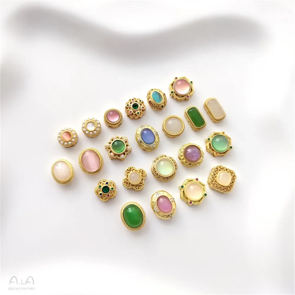 Матовое золото инкрустированный кошачий глаз камень перегородка бусина