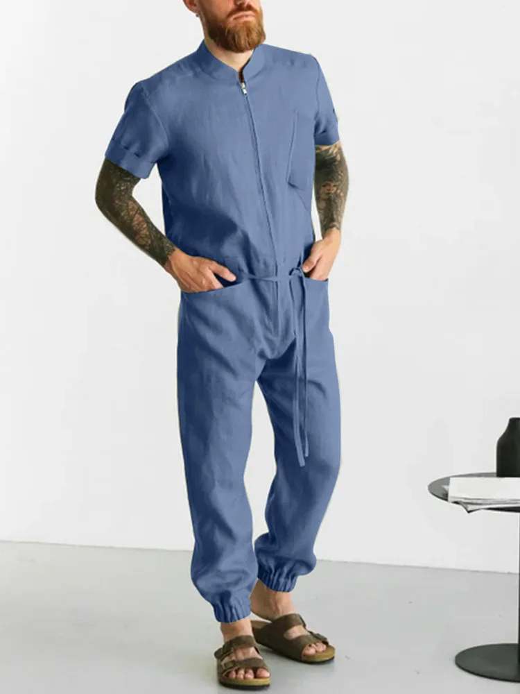 Мужской комбинезон на молнии с длинным рукавом и воротником-стойкой