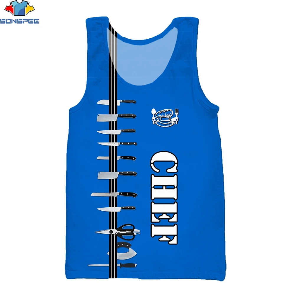 

SONSPEE 3D Printed Men's Fitness Sports Tank Top Funny Chef Kitchen Knife Cartoon Logo Women's Sleeveless Vests Summer Bestsales
