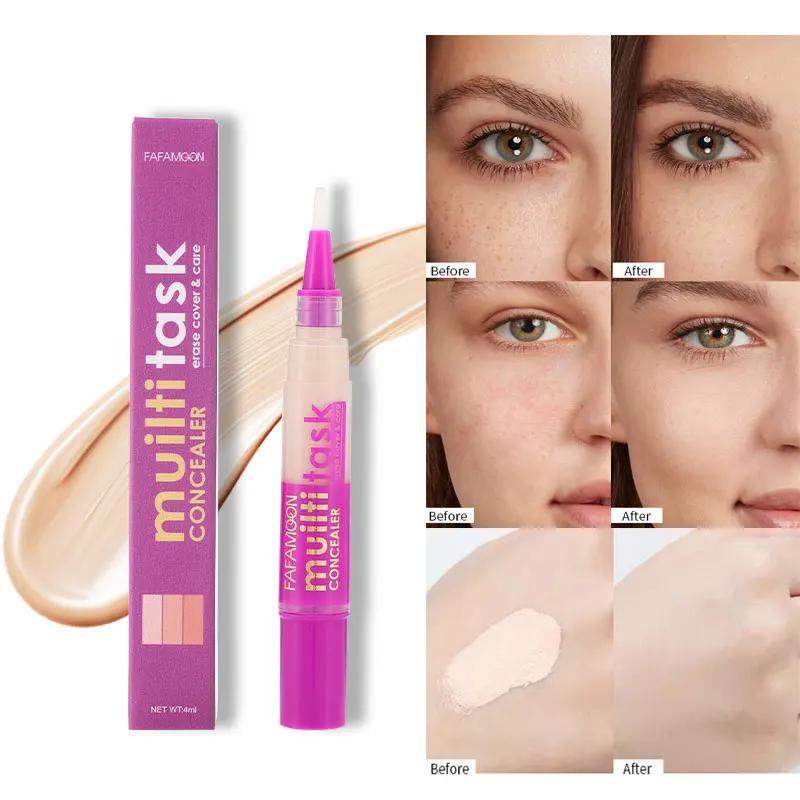 3 Color Erase Liquid Concealer Pencil With Brush Portable Long Lasting Waterproof Pigmented Make Up Foundation Makeup Base Cream