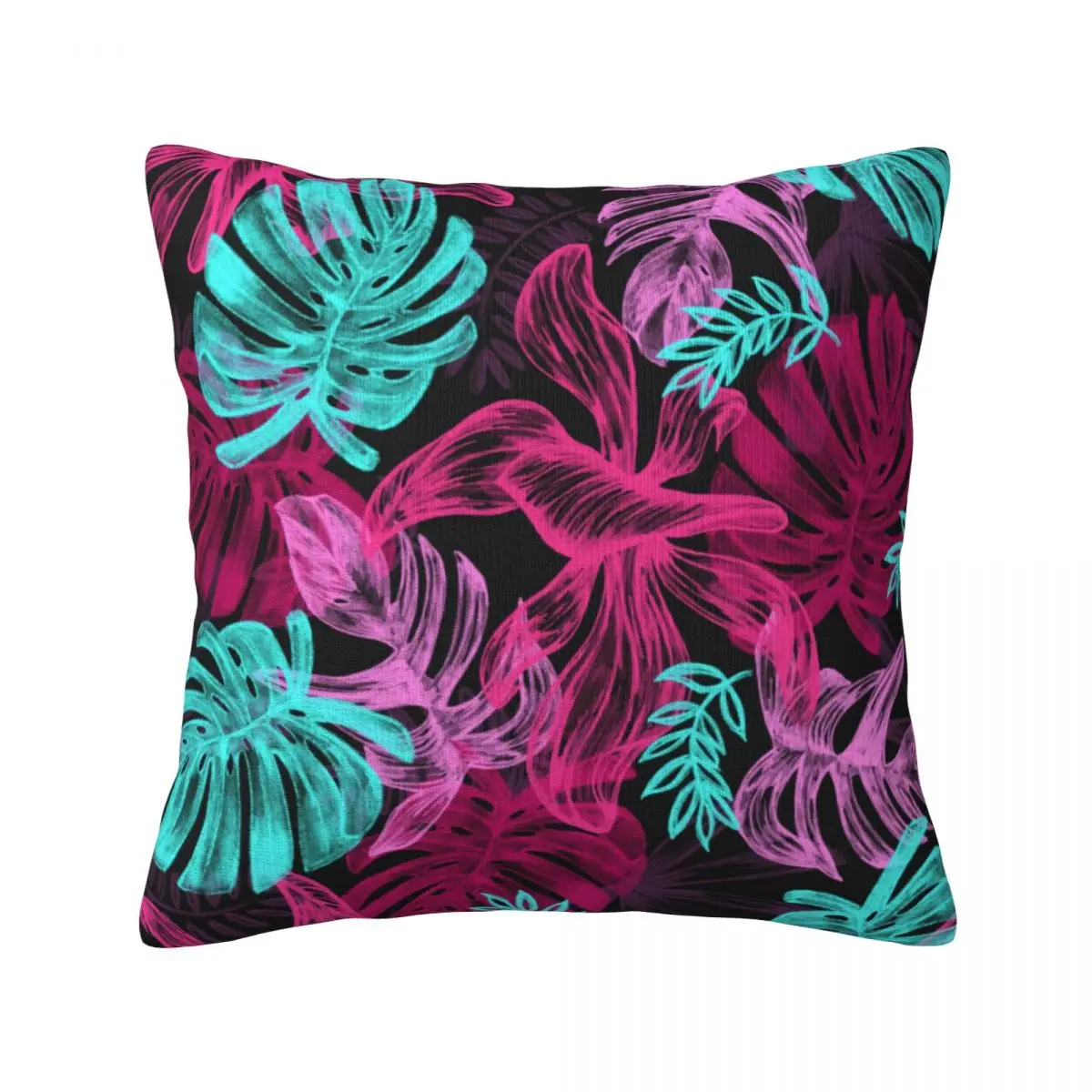 

Tropical Palm Leaves Pillow Case Purple Leaf Print Modern Polyester Pillowcase Travel Zipper Summer Cover