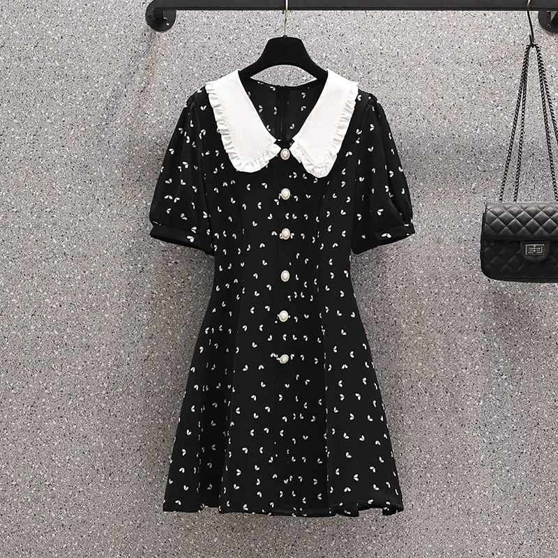 Summer Black Polka Dot Doll Collar Mini Dress Women Korean Vintage Hepburn Casaul Party Dress 2023 Elegant Bodycon Evening Dress 2