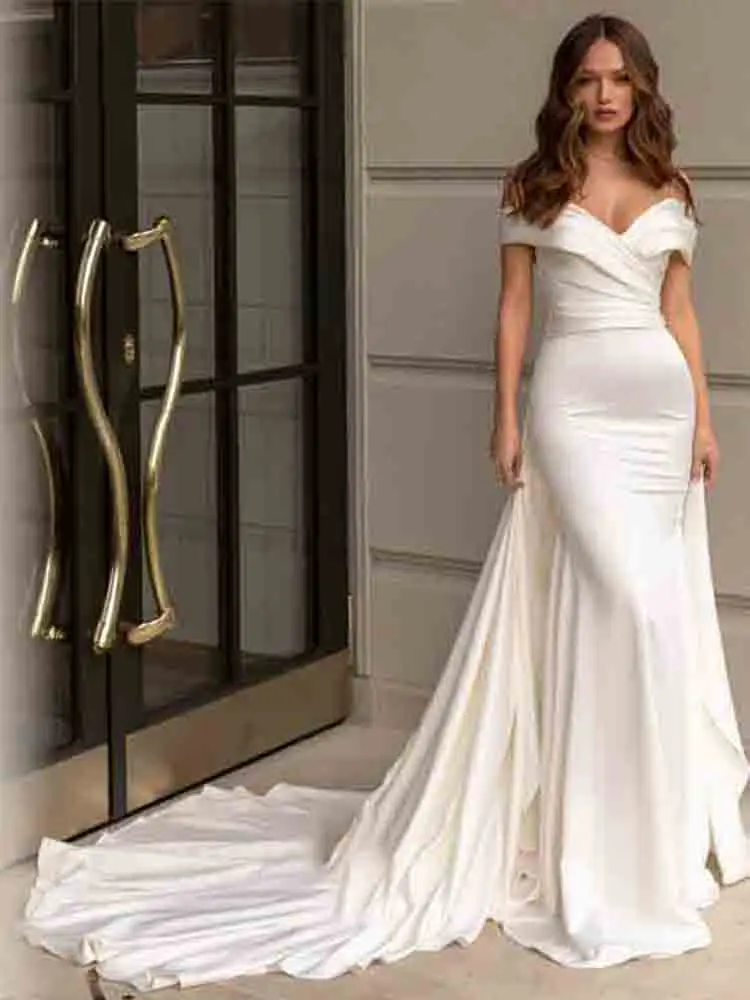 

LUOJO Boho Wedding Dress 2022 Elegnat Mermaid Off The Shoulder Zipper Tea-length Bridal Gown For Women Custom Vestidos De Novia