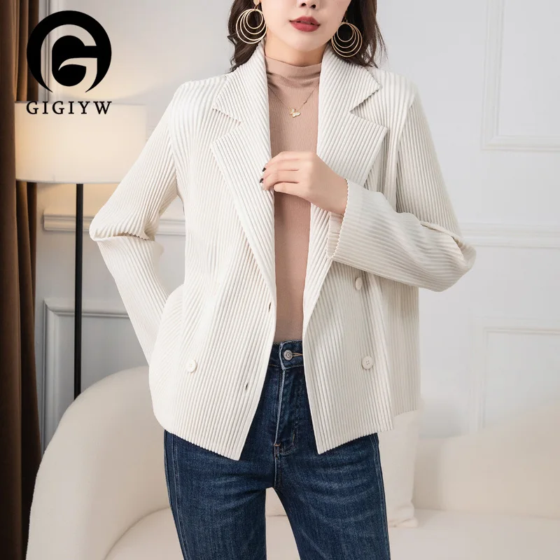 

GIGIYW coat 2022 loose casual versatile design double breasted pleated top blazer Women autumn 2022 new
