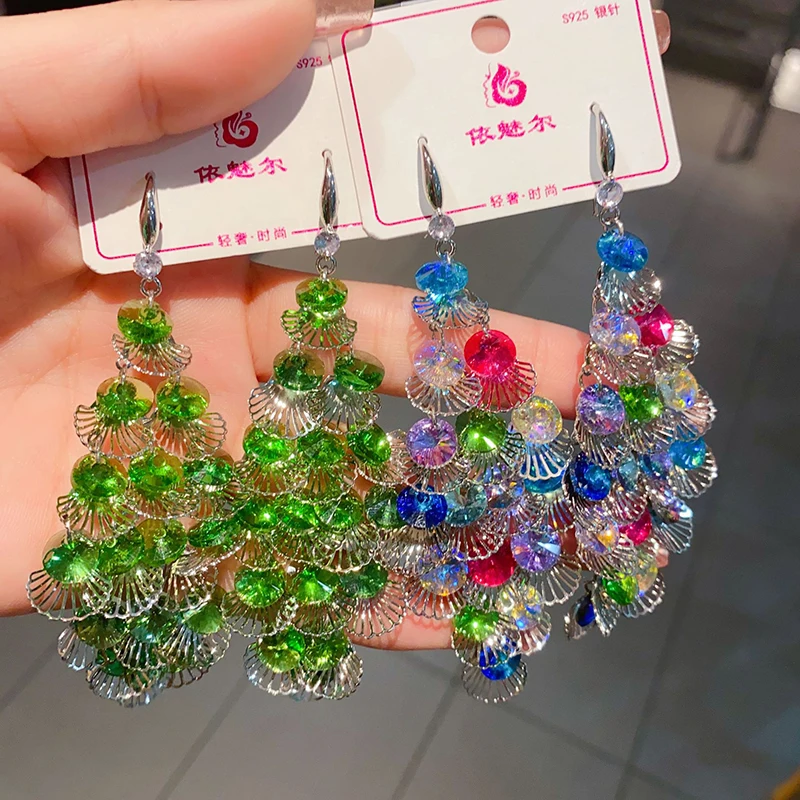 Новинка 2024 яркие висячие серьги с кристаллами для женщин модные корейские