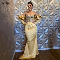 lorie gold yellow evening dresses sequins puff sleeves off shoulder bodycon celebrity gowns mermaid sweetheart formal prom gown