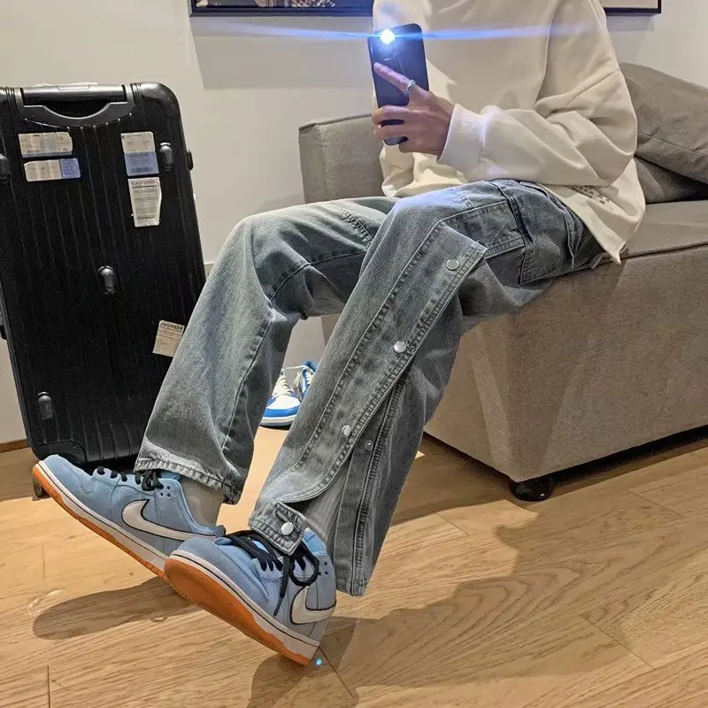 

HOUZHOU Men's Jeans Pants for Men Black Denim Trousers Male Autumn Loose Casual Korean Streetwear Hip Hop Harajuku Vintage