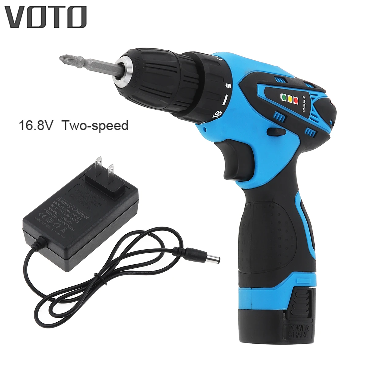 AC100-240V Cordless 16.8V Electric Screwdriver with Li-ion Battery and Two-speed Adjustment Button for Handling Screws Punching