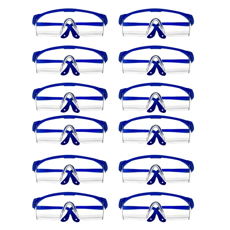 

12 Pcs Blue Goggles Over Glasses Eyes Protection Goggles Protective Eyewear Goggles Clear Anti-Fog/Anti-Scratch Glasses