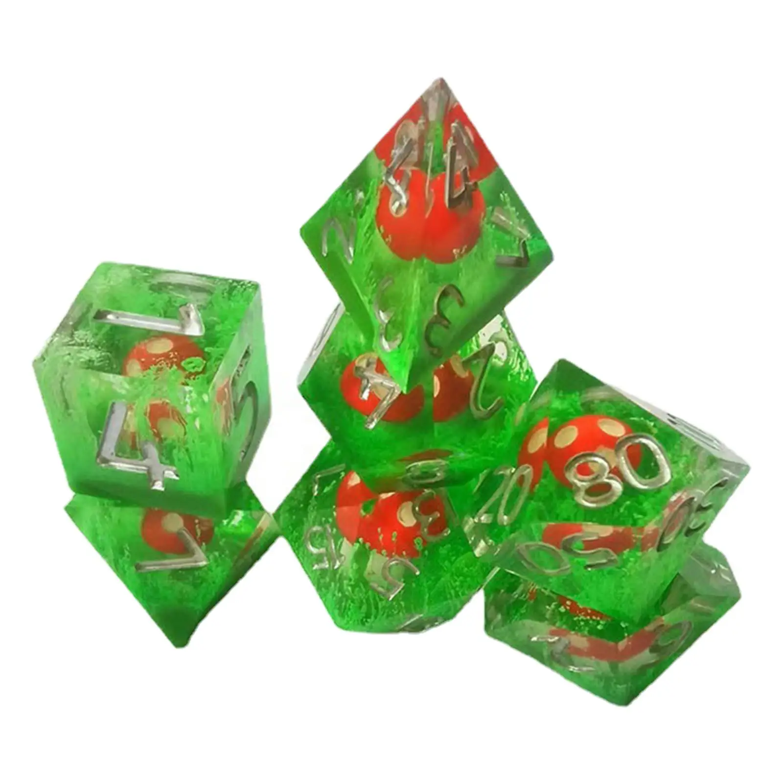 

7x Acrylic Multi Side Dices Set Digital Dices Green D20 D12 D10 D8 D6 D4 for RPG DND Educational Toys Party Table Gaming