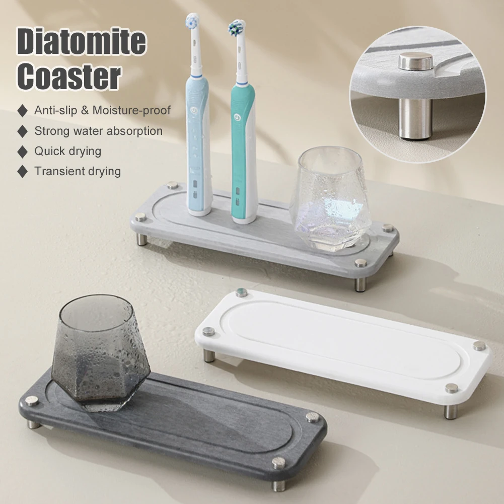 

Bathroom Diatom Mud Absorbent Mat Quick Drying Mat NonSlip Cup Holder Bathroom Countertop Storage Tray Drainage Pad Home Storage