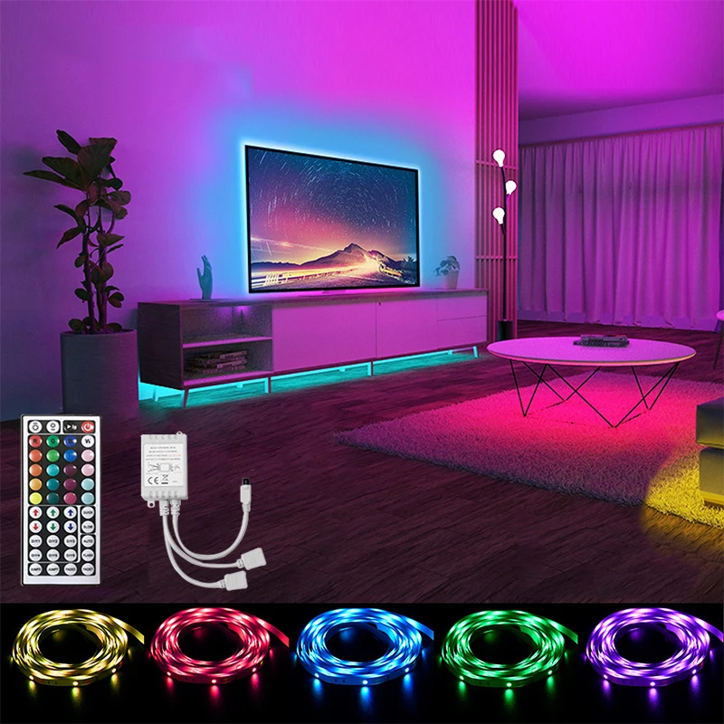 

10M 20M Room Led Strip RGB 44Key IR Control 20M 30M Led Strip 5050 BackLight Desktop Wall Room AC 110-240V Plug Strip