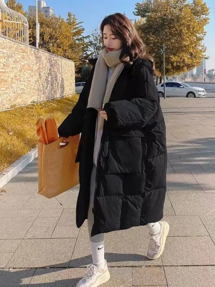2022 Winter New  Padded Jacket Women Oversized Coat Korean Fashion Hoodie Loose Outerwear Mid-length Parkas