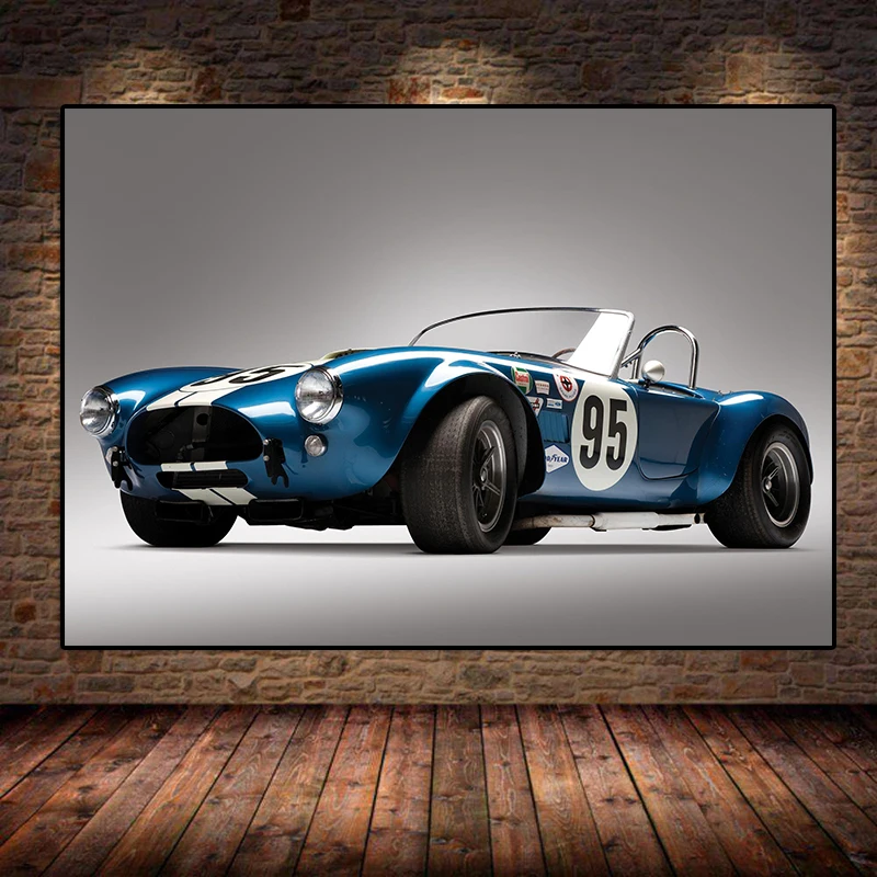 

Blue 1964 Cobra Roadster Retro Sportscar Posters Prints Cars Canvas Painting Wall Art For Living Room Bedroom Home Decoration