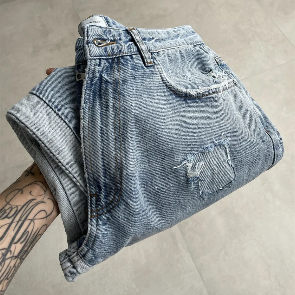 Мужские и женские джинсы ASKYURSELF синие винтажные с окантовкой модель 1:1 2022 |