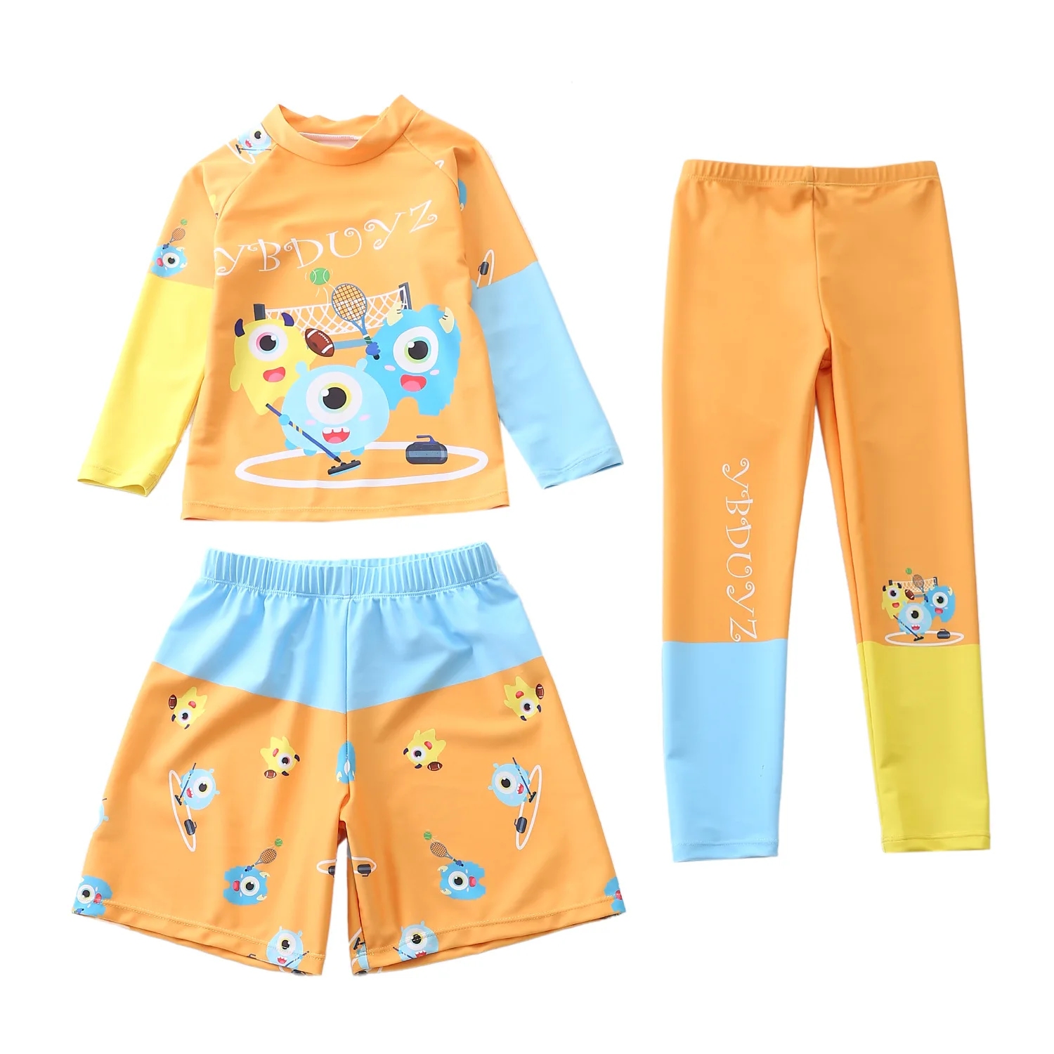 Children's Swimwear 3 Pieces Long Sleeve Rash Guard Dinosaur Print Swimsuit Boy Beach Diving Surfing Swimming Bathing Suit Kids