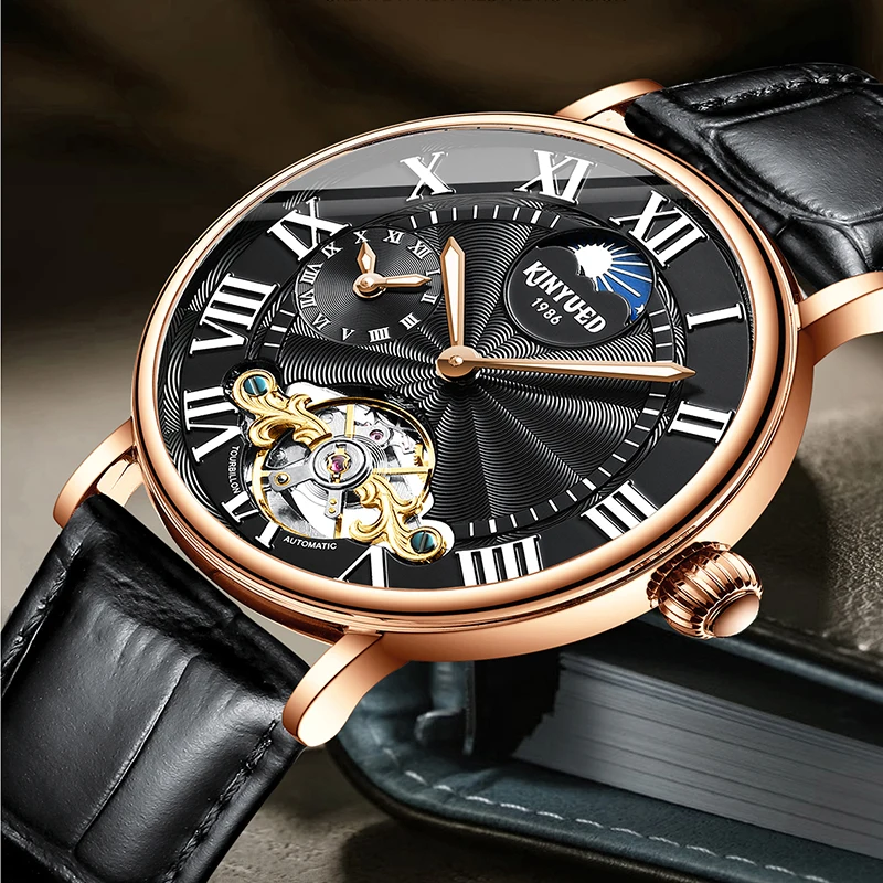 Мужские автоматические механические часы Kinyued водонепроницаемые до 30 м