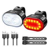 light bike front rechargeable usb led safety headlight lights set combo cycling bicycles taillight bright road rear super tail