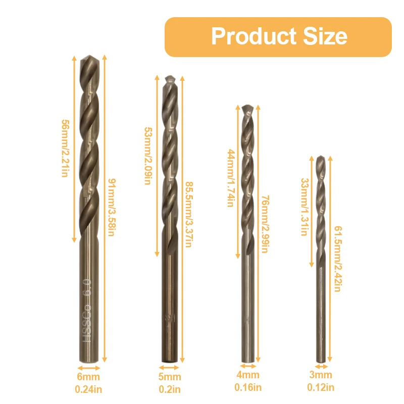

Набор сверл Straight shank twist drill 3-6мм 4 шт