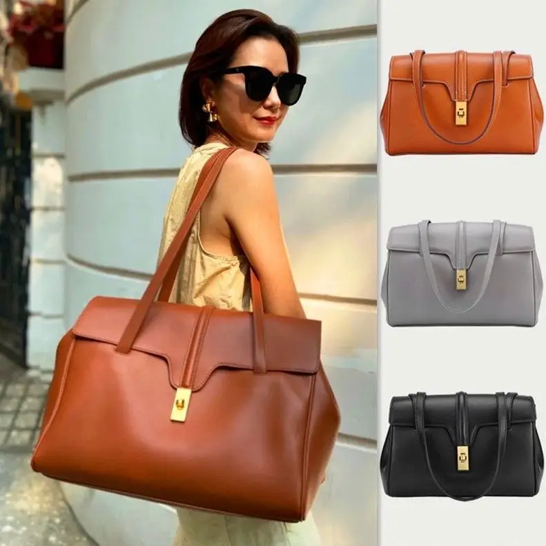 

Liu Wen's Big Cousin Same Genuine Leather Soft16 Tote Bag Women's Large Capacity Commuter Computer Bag One Shoulder Handbag