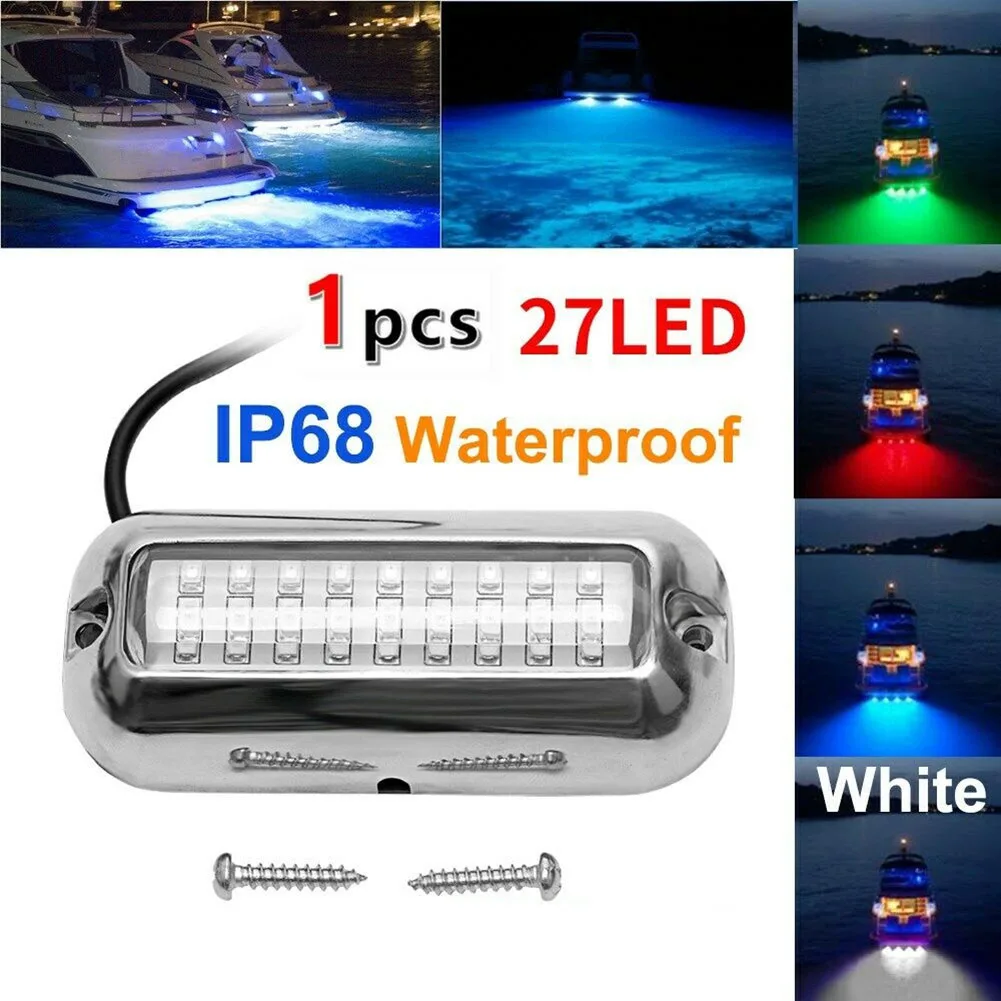 

1 PCS 27LED 10-30V Boat Transom Light Underwater Pontoon Marine Ship Boat Accessories Light Chrome Waterproof Marine Light IP68