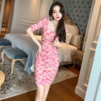 2022 summer new womens clothing sweet temperament first love package hip skirt pleated chiffon floral dress
