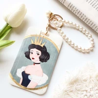 luxury snow white mermaid womens business card holder keychain pearls lanyard credit cardholder bank id holder bus card cover