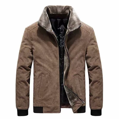 

New2022 Winter Men's Bomber Jackets Casual Male Fur Collar Windbreaker Jacket Mens Fleece Warm Slim Corduroy Jackets Clothin