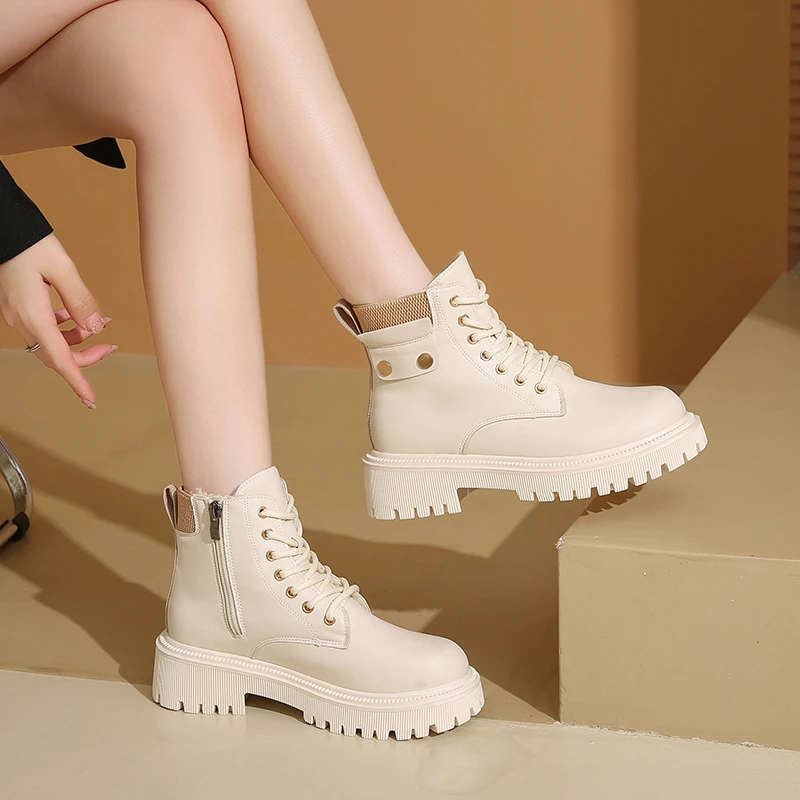 Лидер продаж ботинки на платформе 2024 зимние теплые женские ботильоны корейская