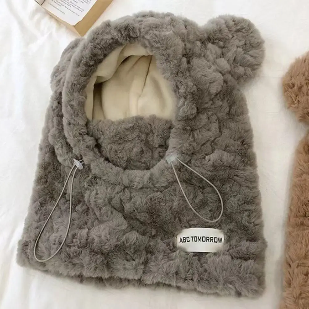 Плюшевые шапочки с медвежьими ушками утолщенная теплая шапка-балаклава защитная