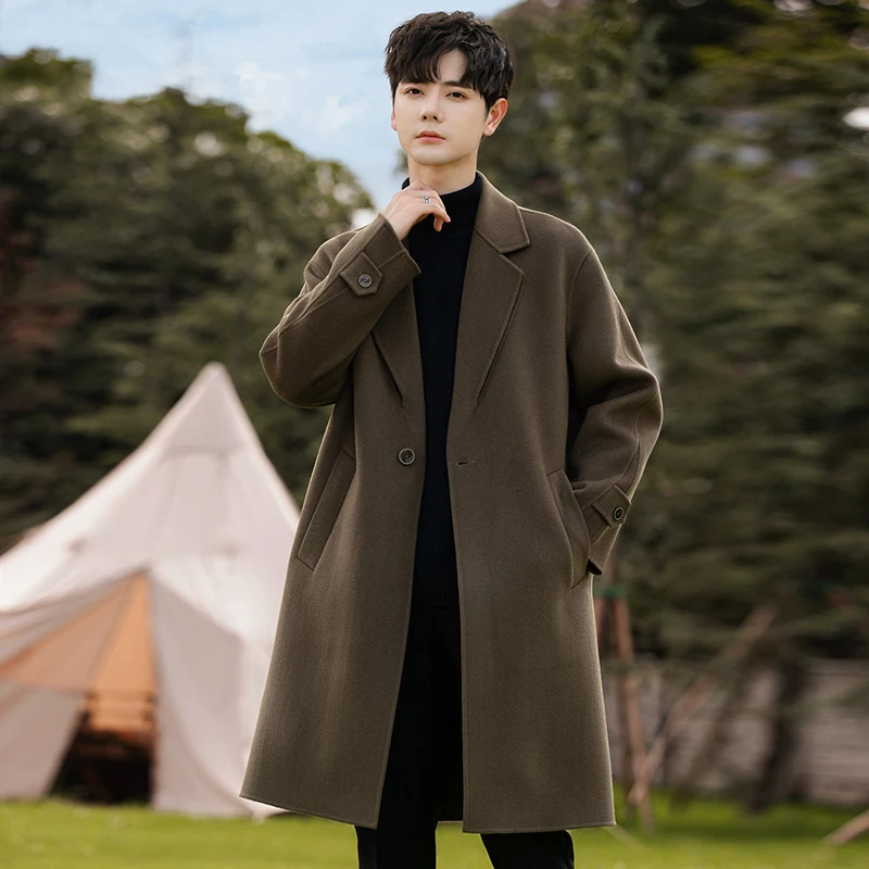 Двустороннее кашемировое пальто мужское зимнее утепленное шерстяное средней