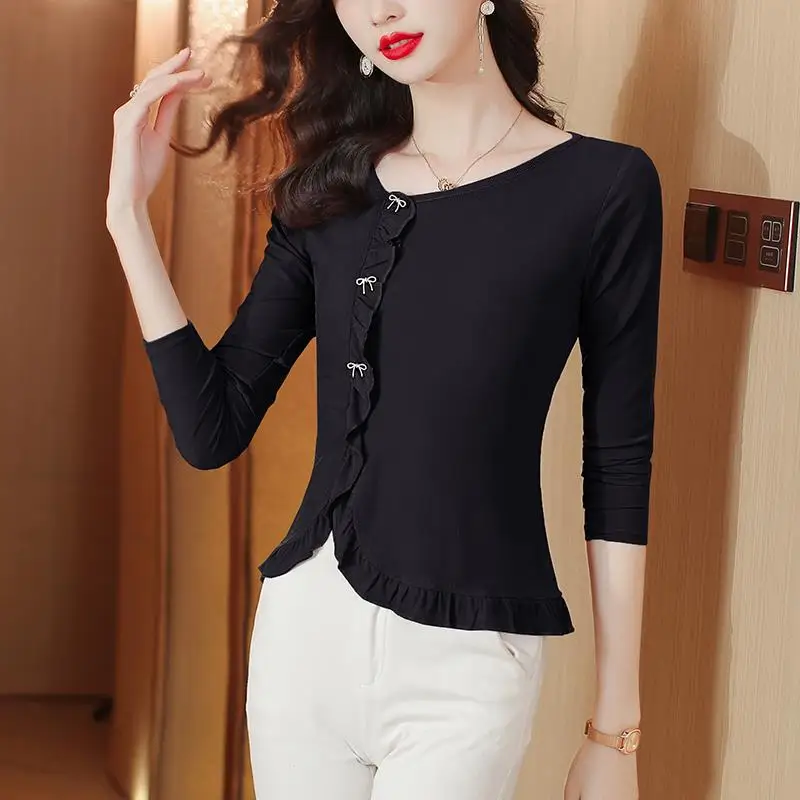 

Ladies T-Shirt Short Sleeve Pregnant Women 2022 New Ruffles BLACK