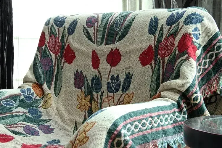 Вязаное чехол для дивана хлопковое одеяло на кровать домашний декор пледы