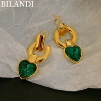bilandi modern jewelry heart earrings 2022 new trend high quality shiny crystal green pink blue drop earrings for party gifts