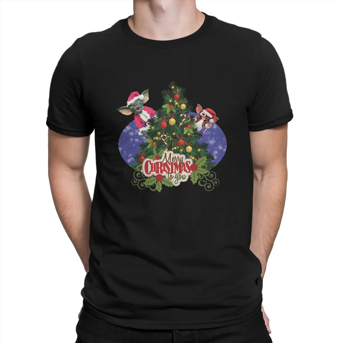 

Gremlins Счастливого Рождества мужские футболки Gremlins Триллер фильм Потрясающие футболки с коротким рукавом Круглый вырез футболки хлопок Ново...