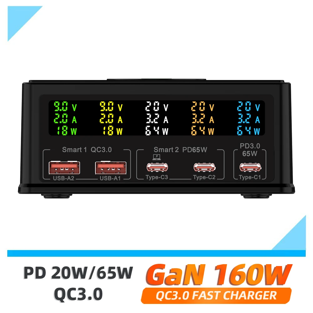 Зарядное устройство сетевое с USB TYPE-C, 65/65 Вт, 160 Вт