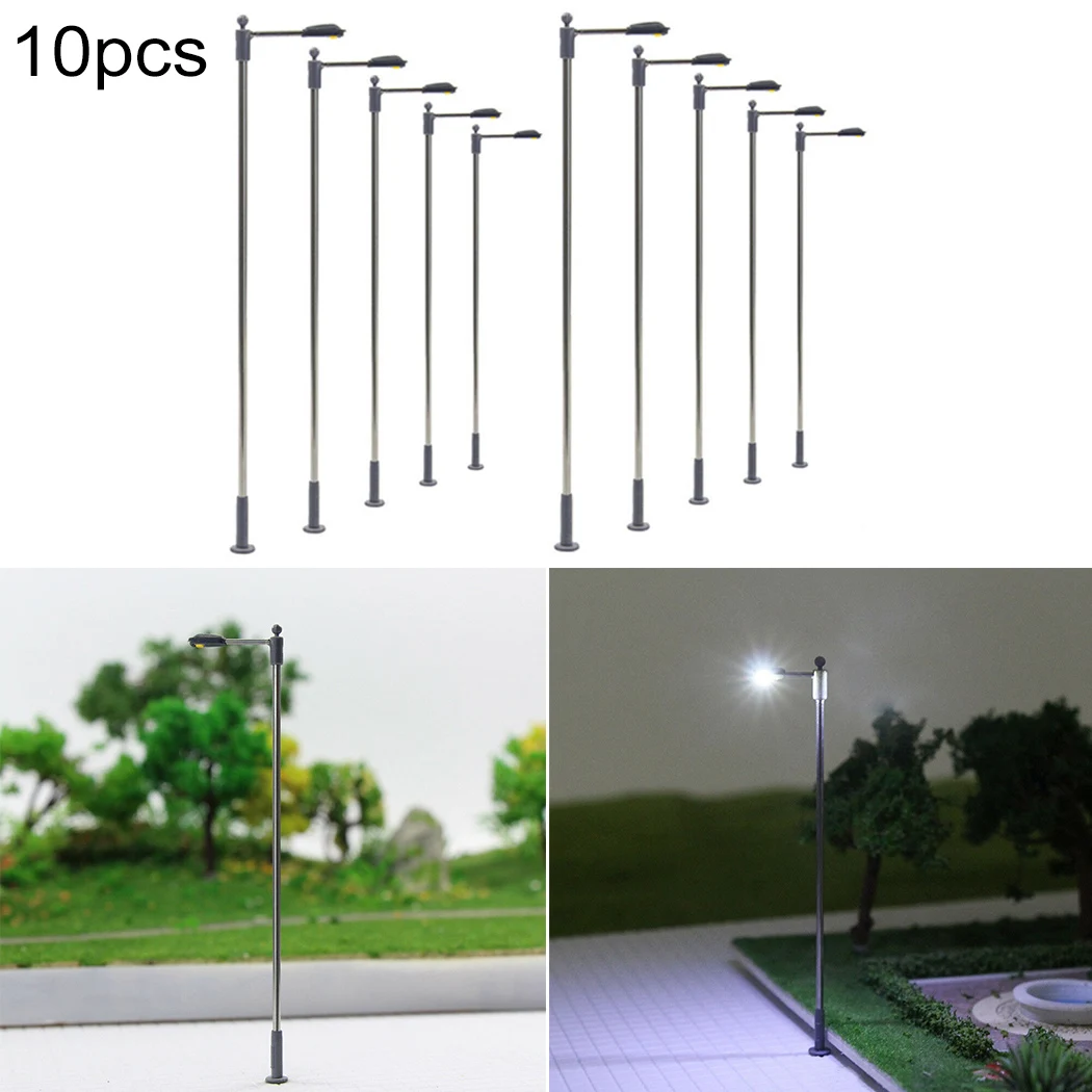 

10pcs Model Railway Train Lamp Post Street Lights 1:76~1:100 HO Scale LED 3V 20mA White Light DIY Table Models Decoration
