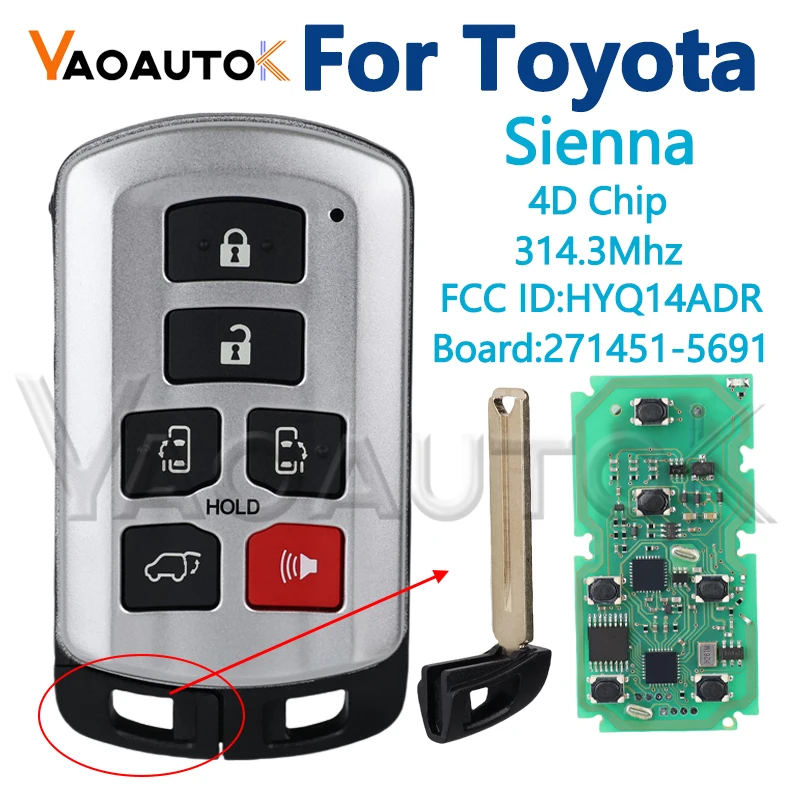 Для Toyota Sienna 2011-2020 автомобильный ключ с дистанционным управлением 314 3 МГц ID 4D чип FCC