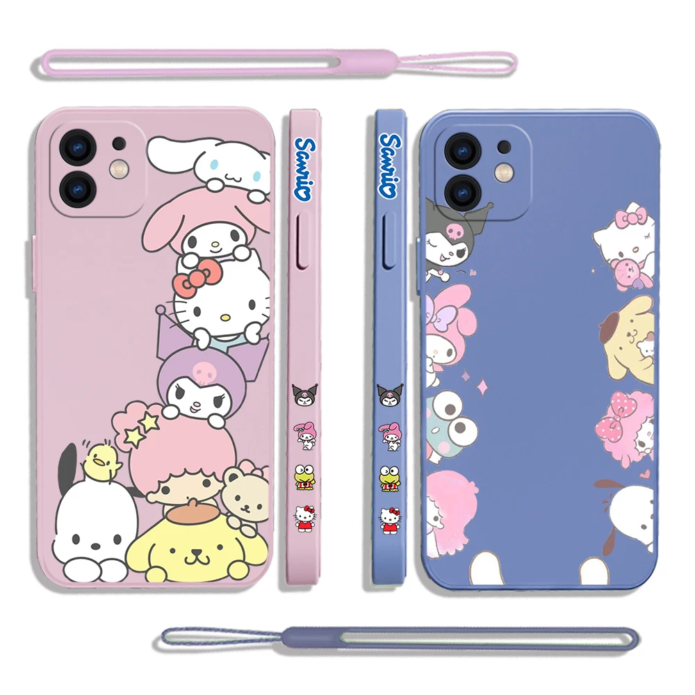 Sanrio Hello Kitty Phone Case For iPhone 14 13 12 11 Pro Max Mini X XR XS SE 2020 8 7 Plus 6 6S Plus Silicone Cover With Lanyard