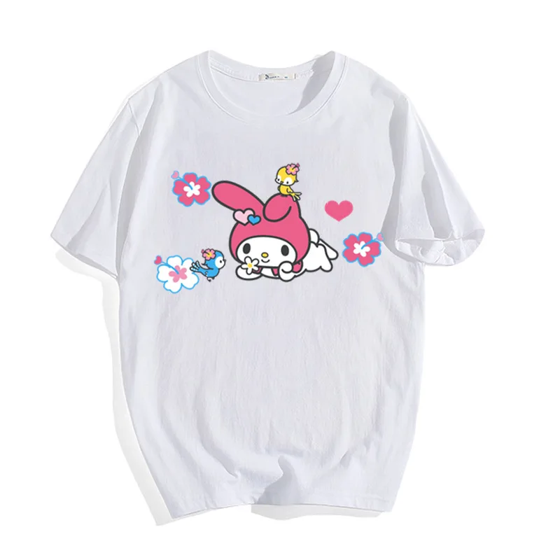 

Футболка Sanrio Mymelody Kuromi с мультяшным анимационным принтом, летняя повседневная свободная хлопковая рубашка с коротким рукавом для взрослых, ...