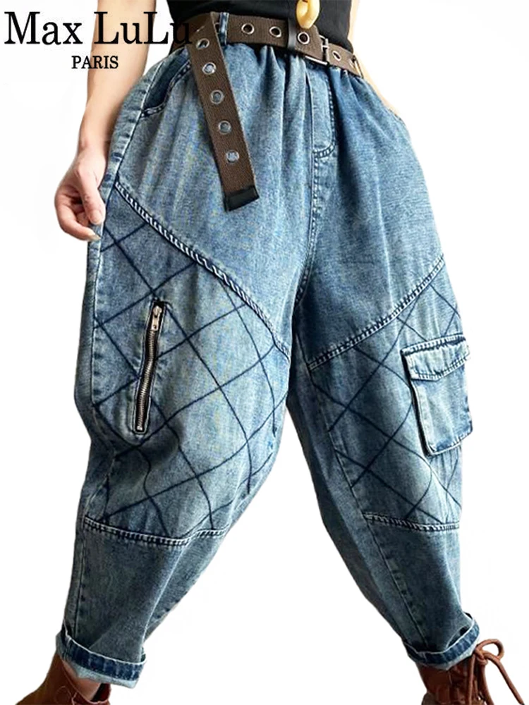 

Женские джинсовые брюки в клетку Max LuLu, голубые свободные брюки из денима в британском стиле, в стиле панк, в винтажном стиле, на осень