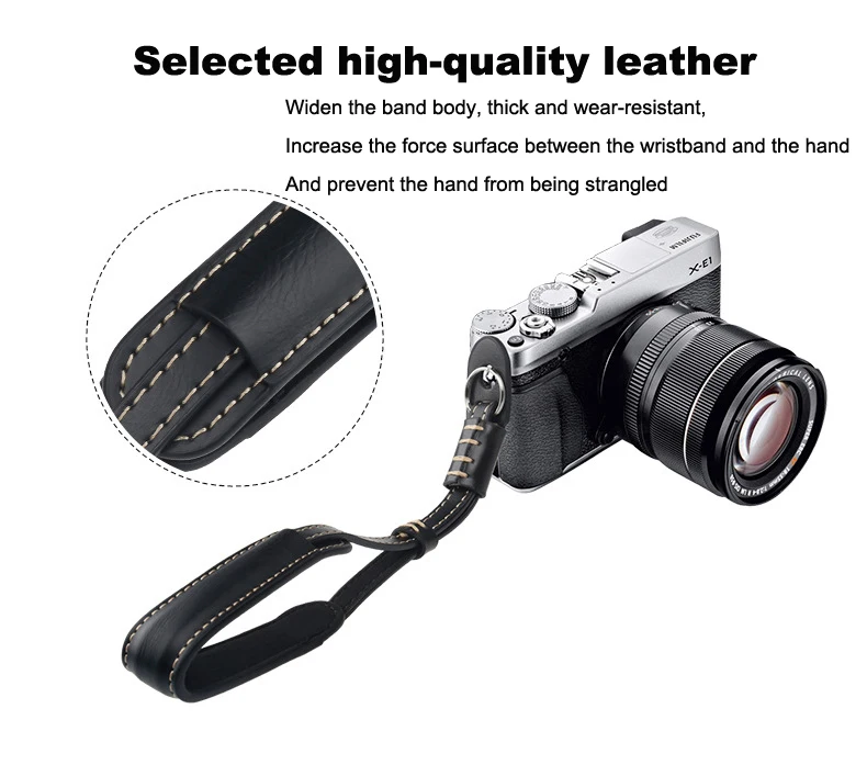 Ремешок на запястье из ПУ кожи для DSLR-камеры Nikon Canon SONY Fujifilm Olympus Panasonic Pentax черный