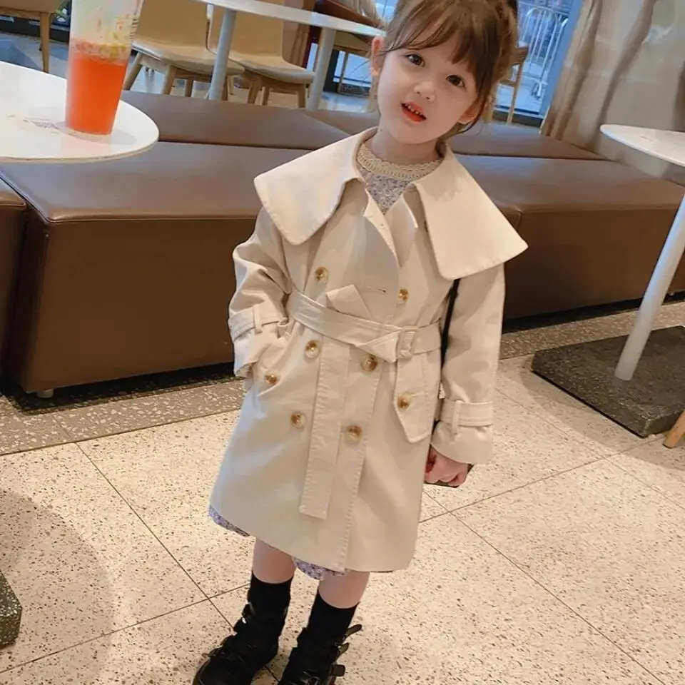 

Girls Jackets Spring and Autumn Children's Clothing New Girls Baby Mid-Length Windbreaker Jacket Children's Long Coat