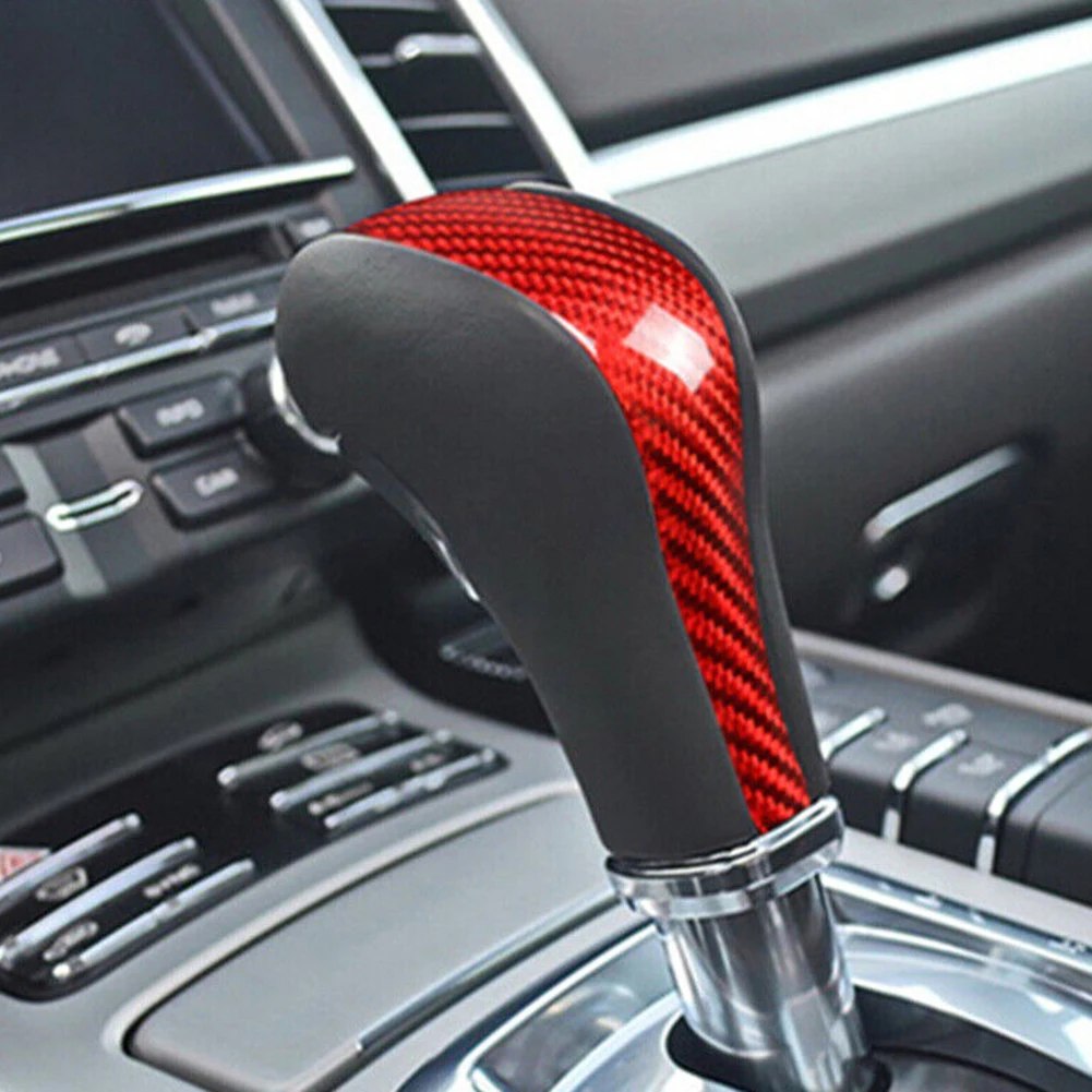 

Car Inner Bright Red Carbon Fiber Central Lever Cover For Porsche Cayenne 2011-2017 Trim Shift Knob Cover Accessories Decoration