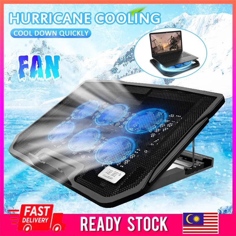 

H9 6 Fans Laptop Cooling Pad Adjustable laptop stand fan Dual USB LED Backlit Strong Laptop Fan Cooler