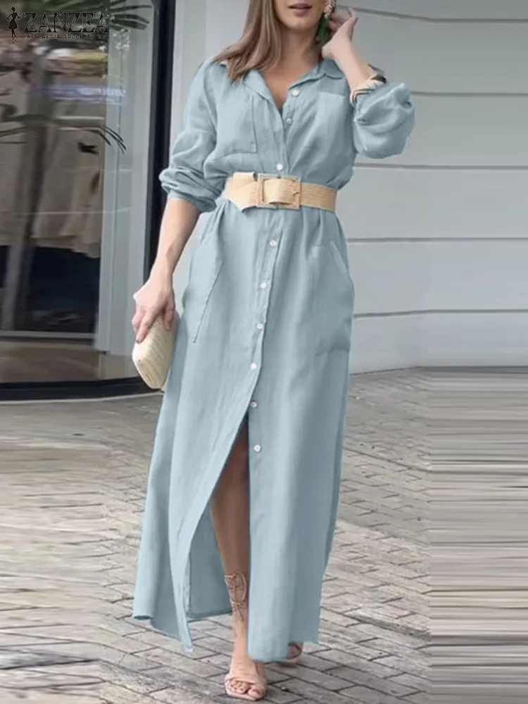 

Платье ZANZEA женское однотонное с длинным рукавом, воротником с лацканами, 2023