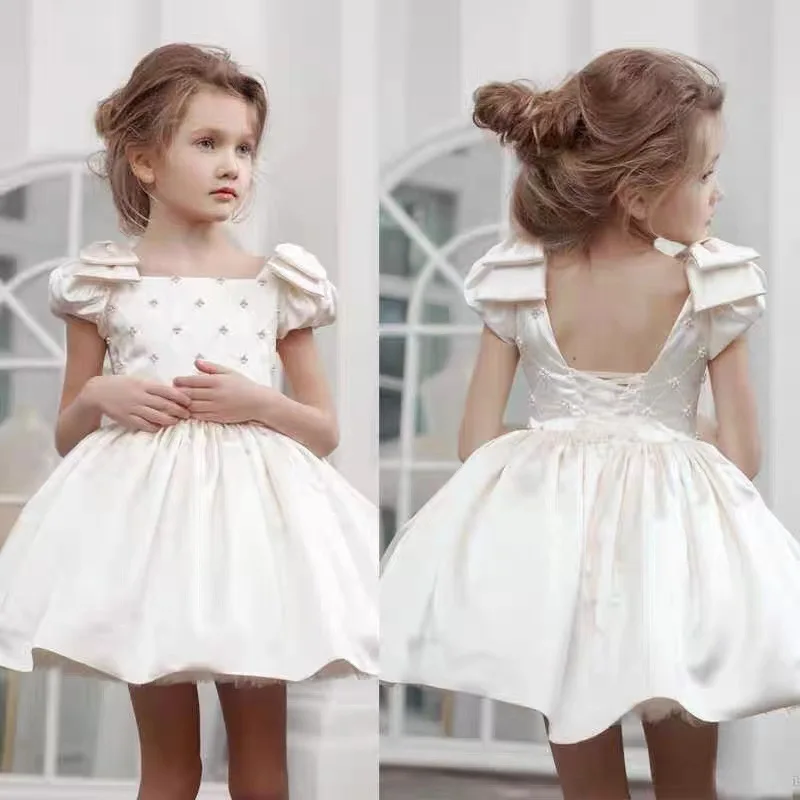 

Children's Dress Fashionable Temperament White Open Back Princess Dress Spanish Style 1st Birthdays Dress For Toddler Girls