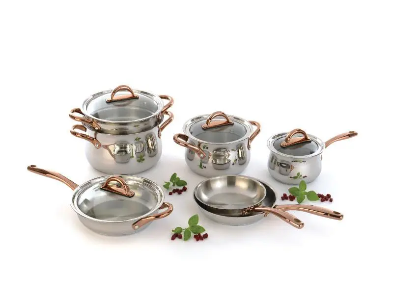 

Ouro Gold 18/10 Stainless Steel 11 Piece Cookware Set - Rose Gold Handles / Glass Lids Cooking Pot Sets for Effortless Cooking