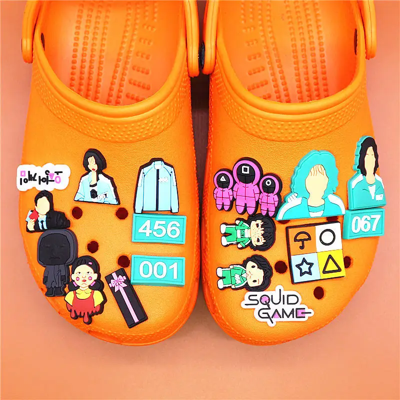 Random Mix 10pcs/lot Squid Game Croc Charms Buckle Popular Korean Dramas PVC Shoe Decorations Accessories Fit Jibz X-mas Gifts